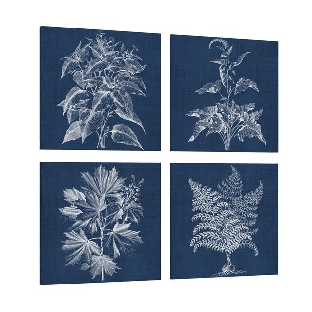 quadro em tons de azul Denim Plant Study Set II