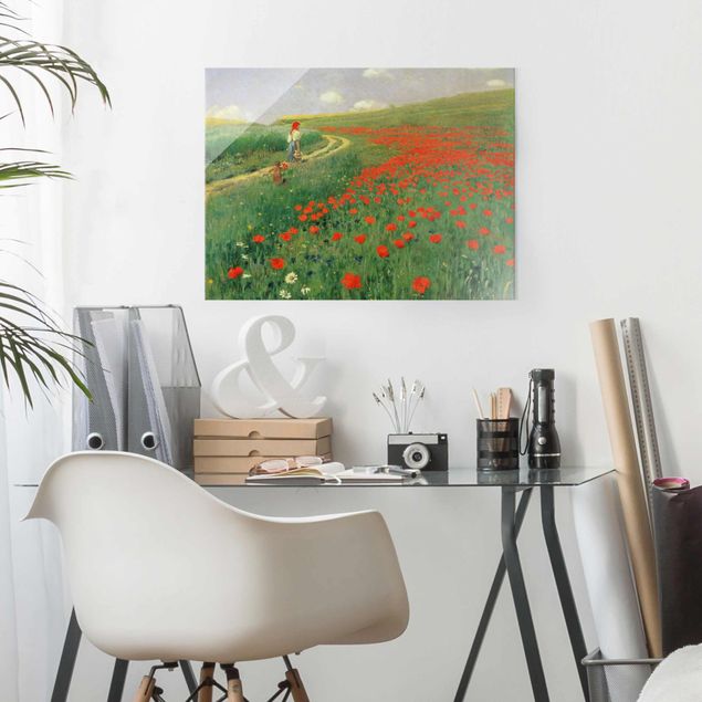 Quadros em vidro papoilas Pál Szinyei-Merse - Summer Landscape With A Blossoming Poppy