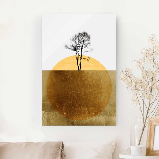 decoraçao para parede de cozinha Golden Sun With Tree