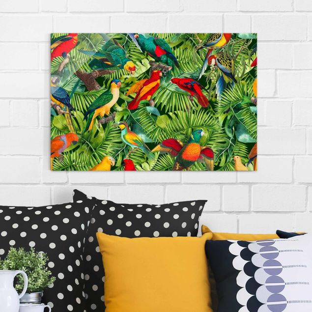 decoraçao para parede de cozinha Colourful Collage - Parrots In The Jungle