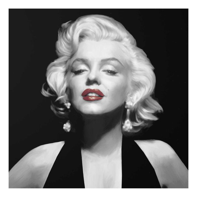 quadros preto e branco para decoração Marilyn With Red Lips