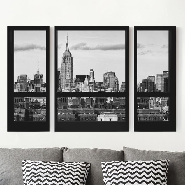 decoraçoes cozinha Windows Overlooking New York Skyline Black And White
