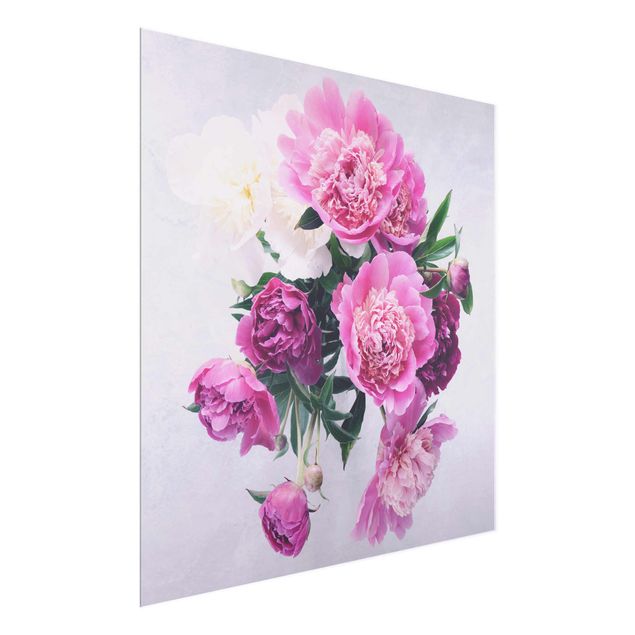 Quadros em vidro flores Peonies Shabby Pink White