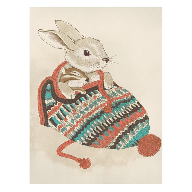 Telas decorativas animais Illustration Cuddly Santander Rabbit In Hat
