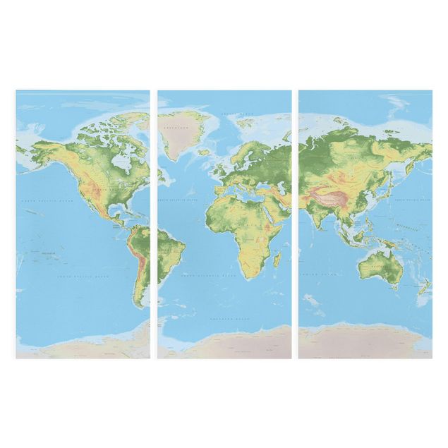 quadro azul Physical World Map