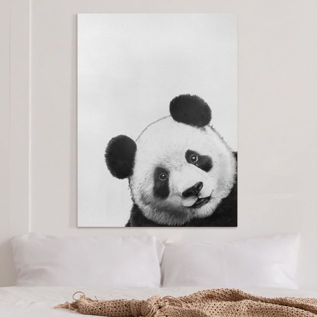 quadros preto e branco para decoração Illustration Panda Black And White Drawing