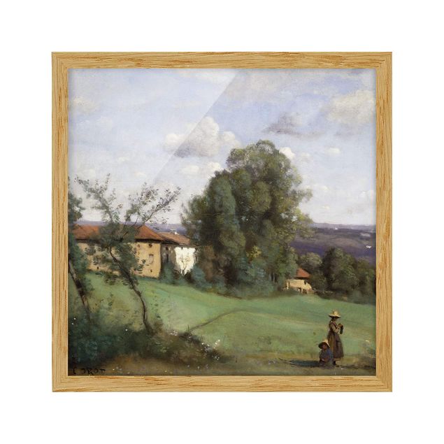 Quadros com moldura paisagens Jean-Baptiste Camille Corot - A Farm in Dardagny