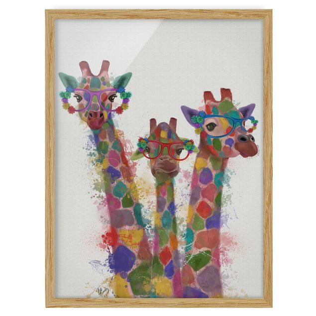 Quadros modernos Rainbow Splash Giraffe Trio