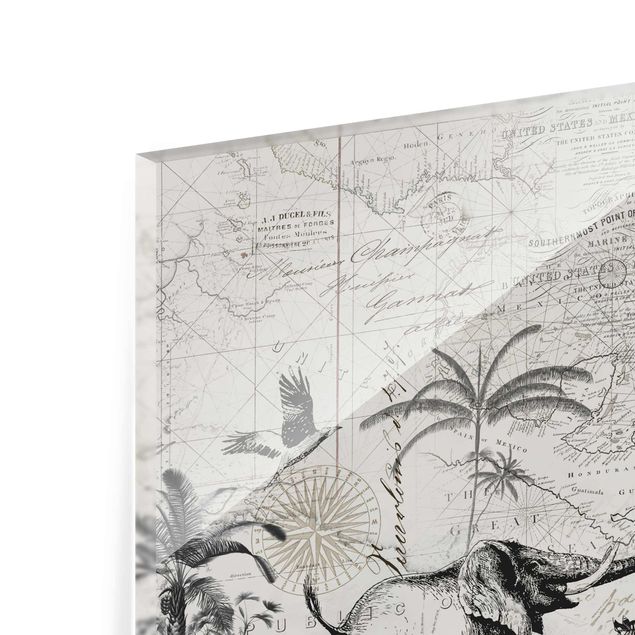 Quadros em vidro paisagens Vintage Collage - Exotic Map