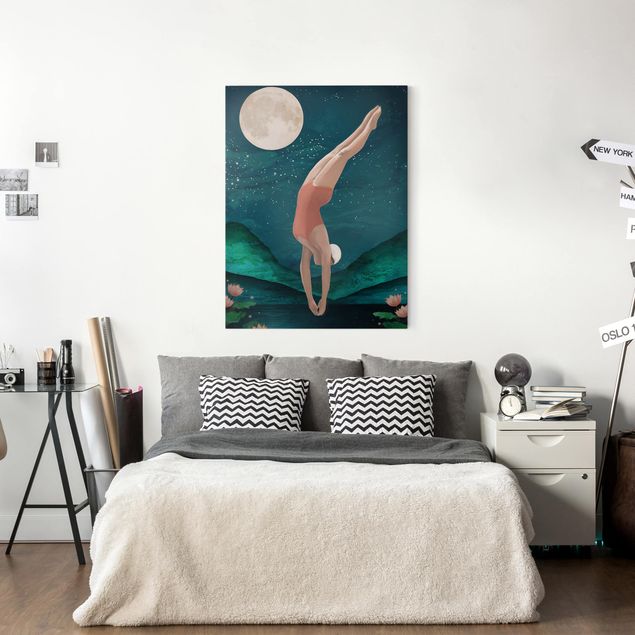 Telas decorativas réplicas de quadros famosos Illustration Bather Woman Moon Painting