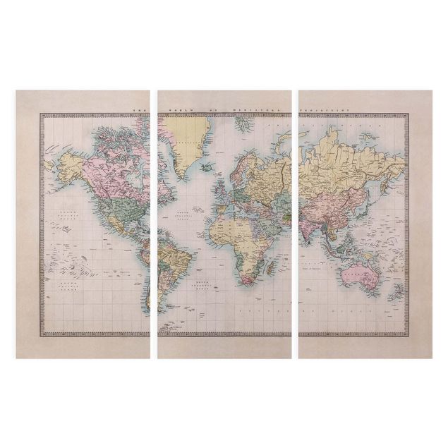 decoração quadros Vintage World Map Around 1850