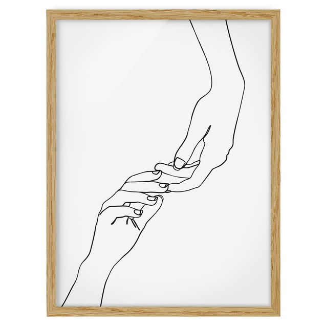 Quadros famosos Line Art Hands Touching Black And White