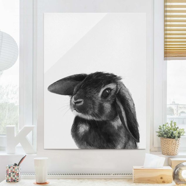 quadro de vidro Illustration Rabbit Black And White Drawing