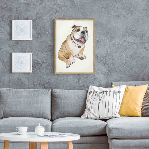 Quadros com moldura animais Illustration Dog Bulldog Painting