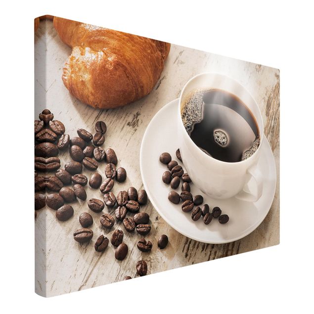 Telas decorativas café Steaming coffee cup with coffee beans