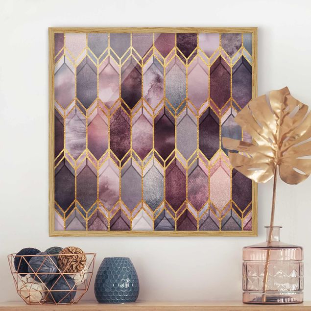 Quadros com moldura abstratos Stained Glass Geometric Rose Gold