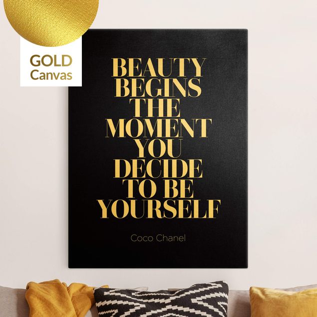 quadro com frases inspiradoras Be yourself Coco Chanel Black