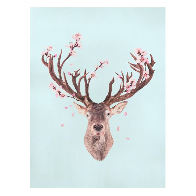 quadro com flores Deer With Cherry Blossoms