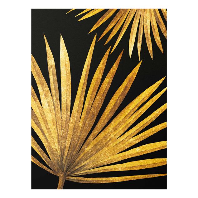 quadros de flores Gold - Palm Leaf On Black