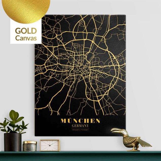 Telas decorativas Munique Munich City Map - Classic Black