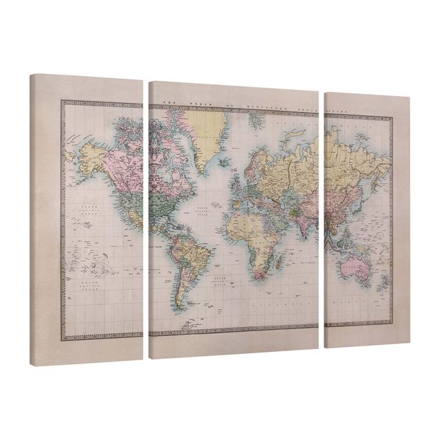 Telas decorativas vintage Vintage World Map Around 1850
