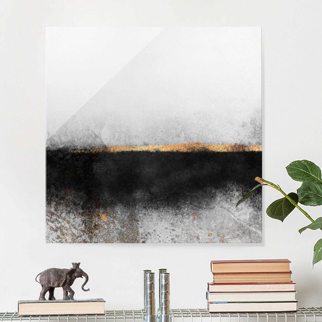 quadro em vidro Abstract Golden Horizon Black And White
