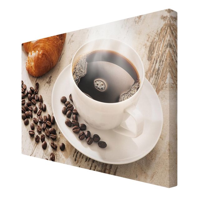 Telas decorativas Steaming coffee cup with coffee beans