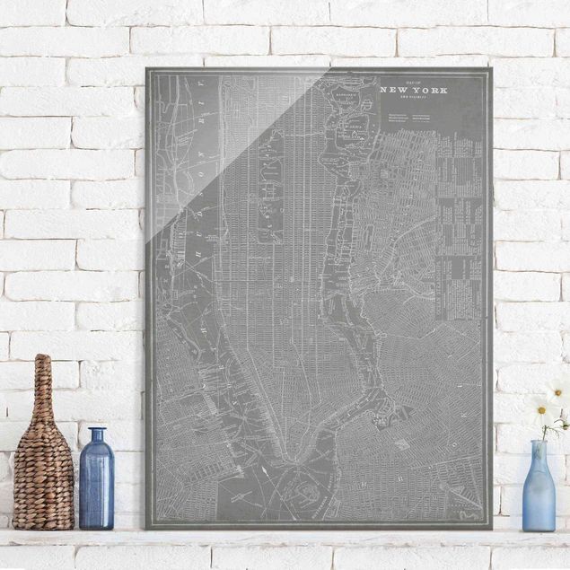 Quadros em vidro Nova Iorque Vintage Map New York Manhattan