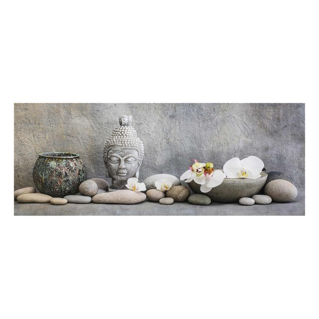Quadros famosos Zen Buddha With White Orchids