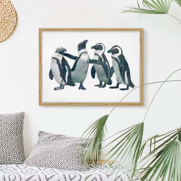 decoraçao cozinha Illustration Penguins Black And White Watercolour