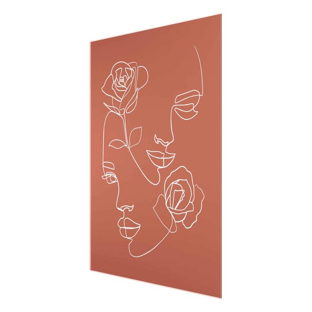 Quadros florais Line Art Faces Women Roses Copper