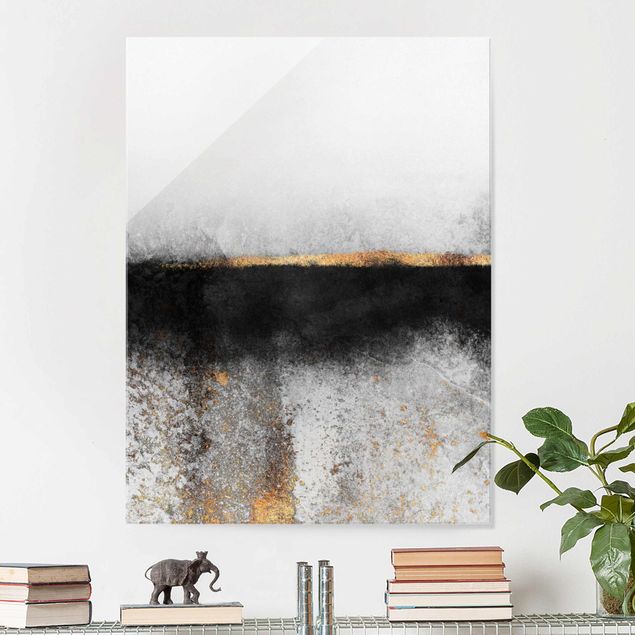 quadro em vidro Abstract Golden Horizon Black And White