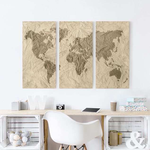 Telas decorativas montanhas Paper World Map Beige Brown