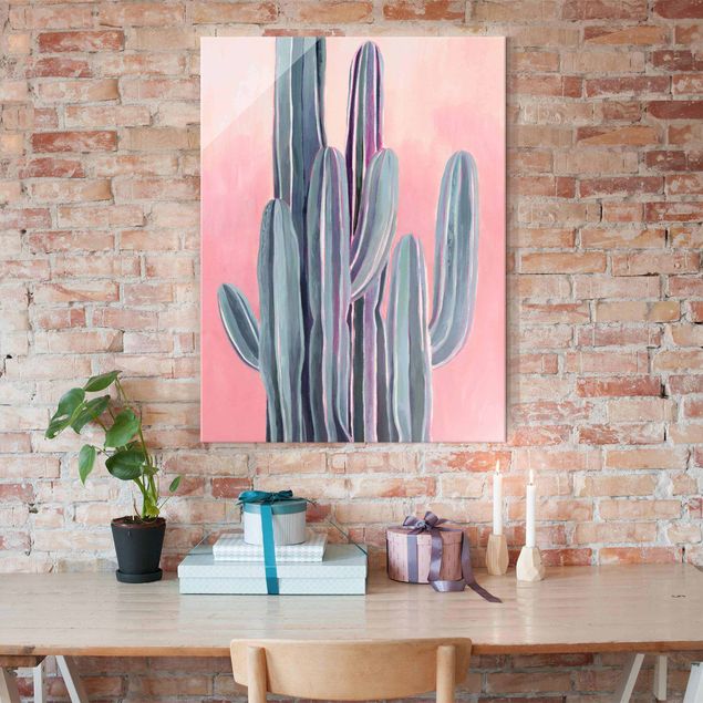 Quadros em vidro flores Cactus In Licht Pink II
