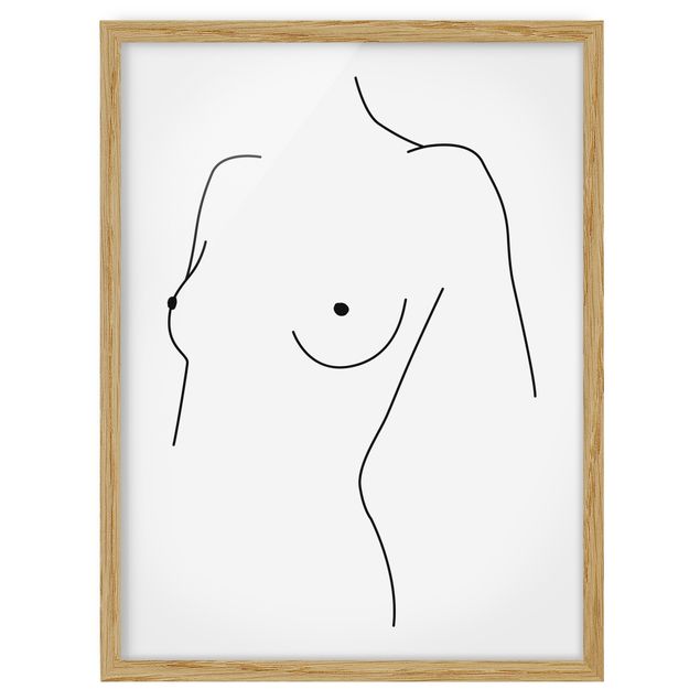 Quadros com moldura em preto e branco Line Art Nude Bust Woman Black And White