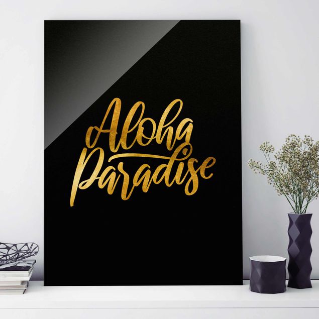 Quadros em vidro Gold - Aloha Paradise On Black
