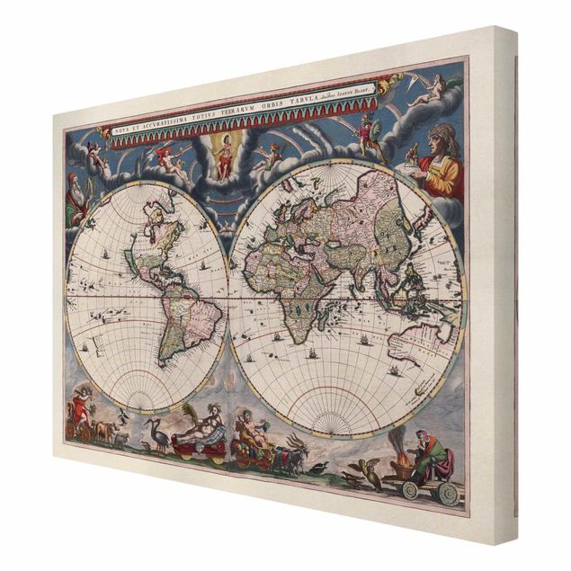 telas decorativas para paredes Historic World Map Nova Et Accuratissima Of 1664