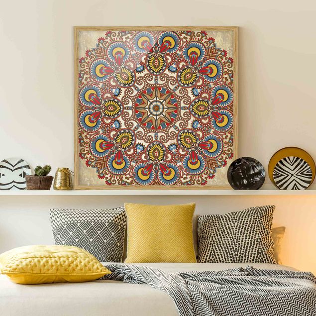 Quadros com moldura abstratos Coloured Mandala
