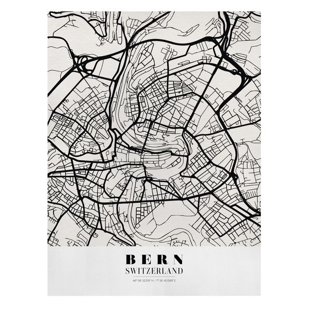 quadros preto e branco para decoração Bern City Map - Classical