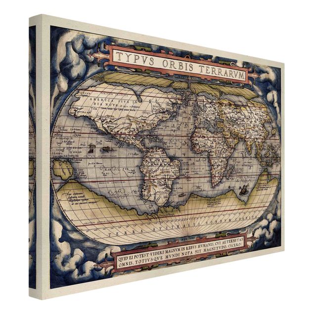 Telas decorativas vintage Historic World Map Typus Orbis Terrarum