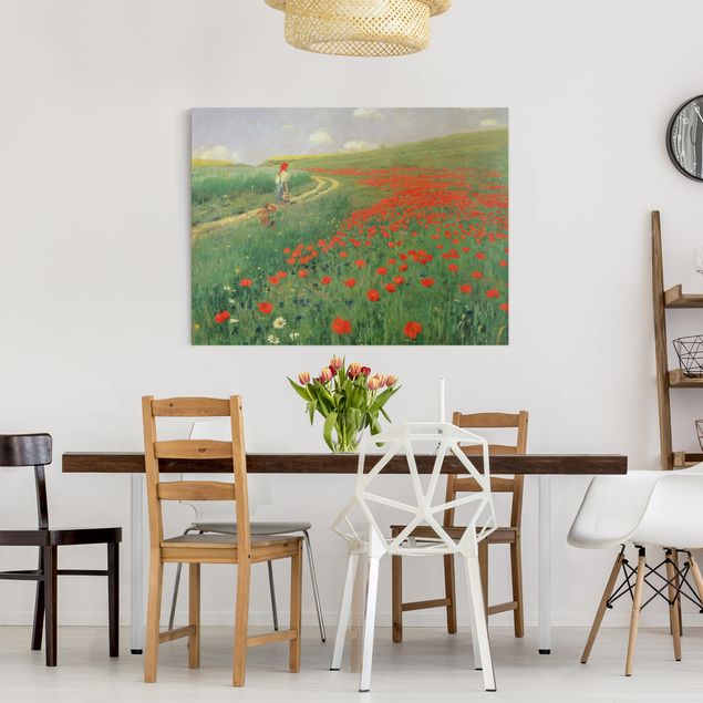 Telas decorativas papoilas Pál Szinyei-Merse - Summer Landscape With A Blossoming Poppy