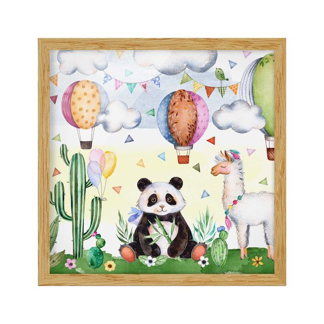 quadros modernos para quarto de casal Panda And Lama Watercolour