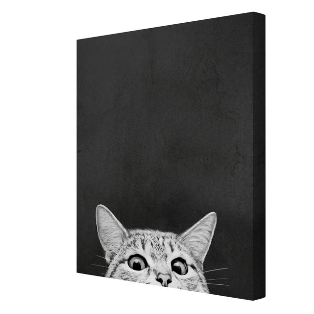 Telas decorativas réplicas de quadros famosos Illustration Cat Black And White Drawing