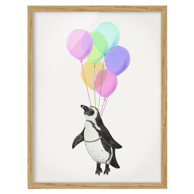 Quadros modernos Illustration Penguin Pastel Balloons