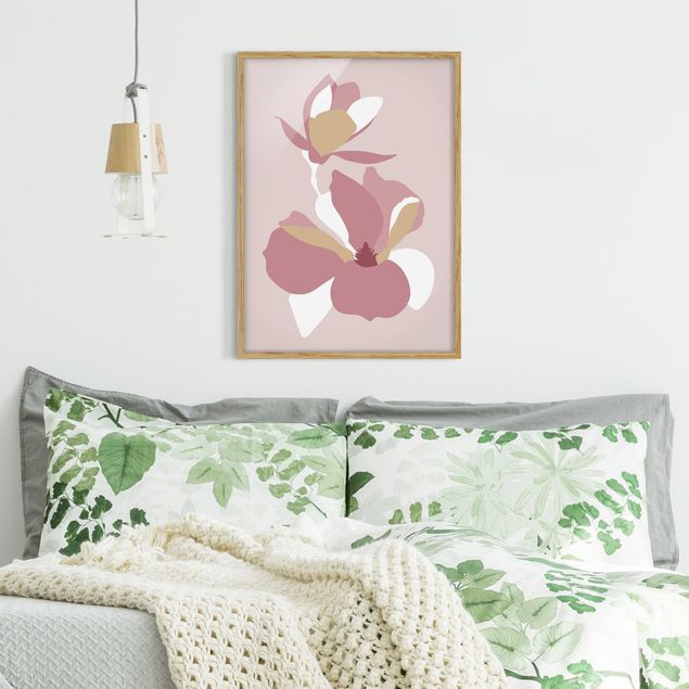 Quadros com moldura flores Line Art Flowers Pastel Pink
