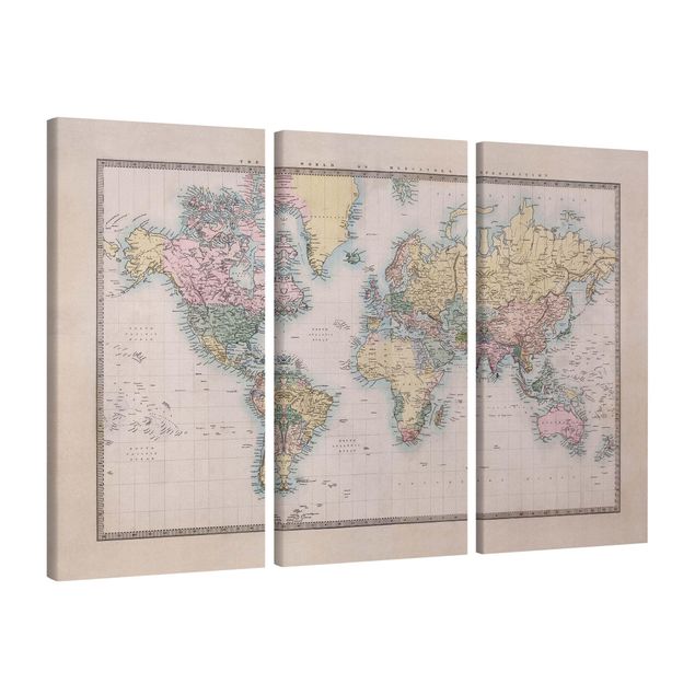 Telas decorativas vintage Vintage World Map Around 1850