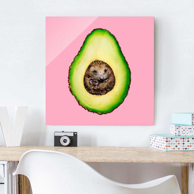quadro em vidro Avocado With Hedgehog