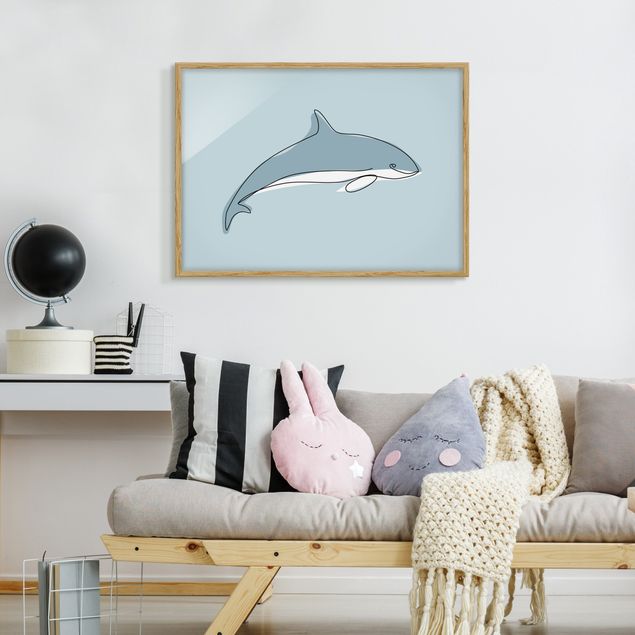 Quadros peixes Dolphin Line Art