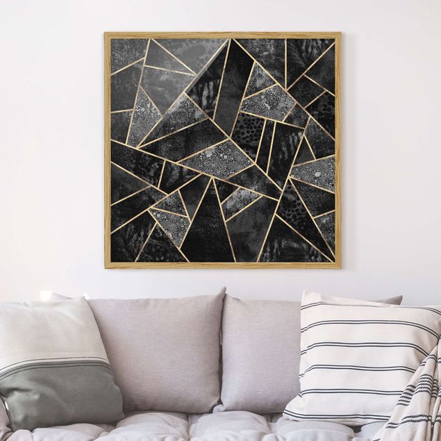 Quadros com moldura abstratos Grey Triangles Gold