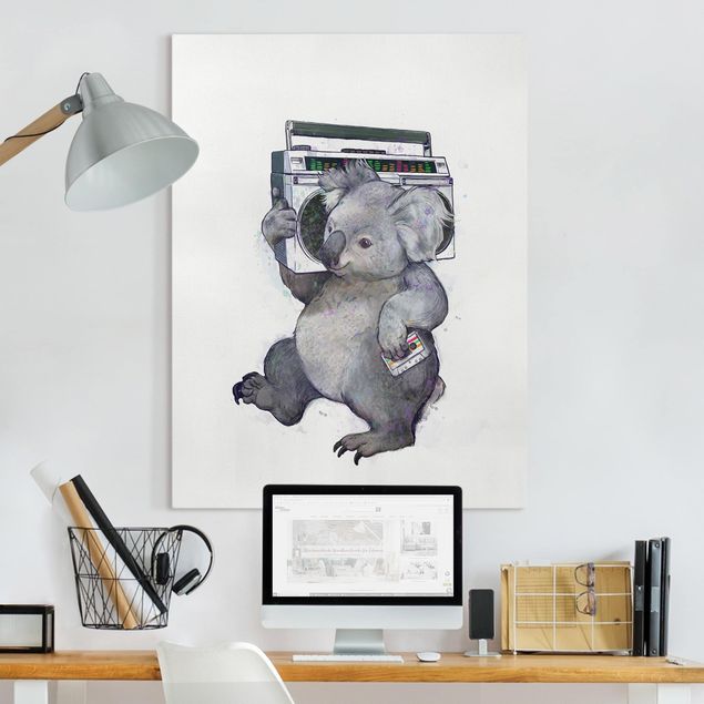 Quadros famosos Illustration Koala With Radio Painting